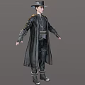 A Man In Black Long Coat With Hat Mechanical Belt And Gloves Costume Design