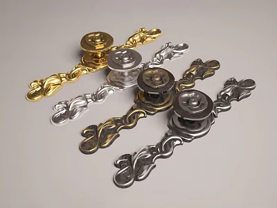 Decorative Metal Furniture Handles In Gold Silver And Black Ornate Designs 3d model