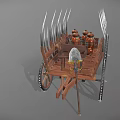 Ancient War Chariot Featuring Wooden Structure Spikes Large Wheels And Jars