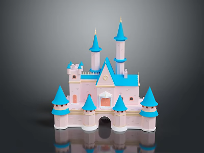 Colorful Fairy Tale Castle Model With Pink Blue Turrets Towers And Entrance 3d model
