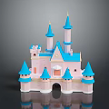 Colorful Fairy Tale Castle Model With Pink Blue Turrets Towers And Entrance