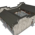 Traditional Ancient Chinese Courtyard Architecture With Grey Walls Black Tiled Roofs And Wooden Columns