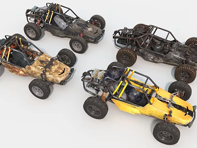 Rugged Modified Off Road Buggies With Roll Cages Various Colors And Large Tires 3d model