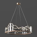 Modern Illuminated Pendant Light With Transparent Glass Wavy Lines And Metal Frame Design