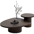 Modern Wooden Coffee Table Set With Oval And Round Design Vase Branches Book Decor