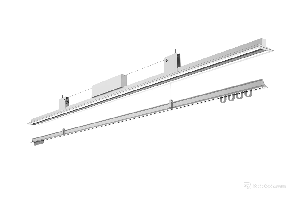 Silver Metal Track System With Hanging Rails And Mounting Brackets Design 3d model 