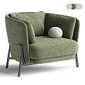 Modern Green Upholstered Armchair With Round Pillow And Metal Legs Design
