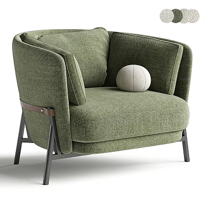 Modern Green Upholstered Armchair With Round Pillow And Metal Legs Design 3d model