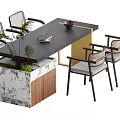 Modern Dining Table Set With Black Top Gold Frame And Four Upholstered Chairs 3d model