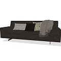 Modern Black Double Sofa With Textured Decorative Pillows And Throw Blanket 3d model