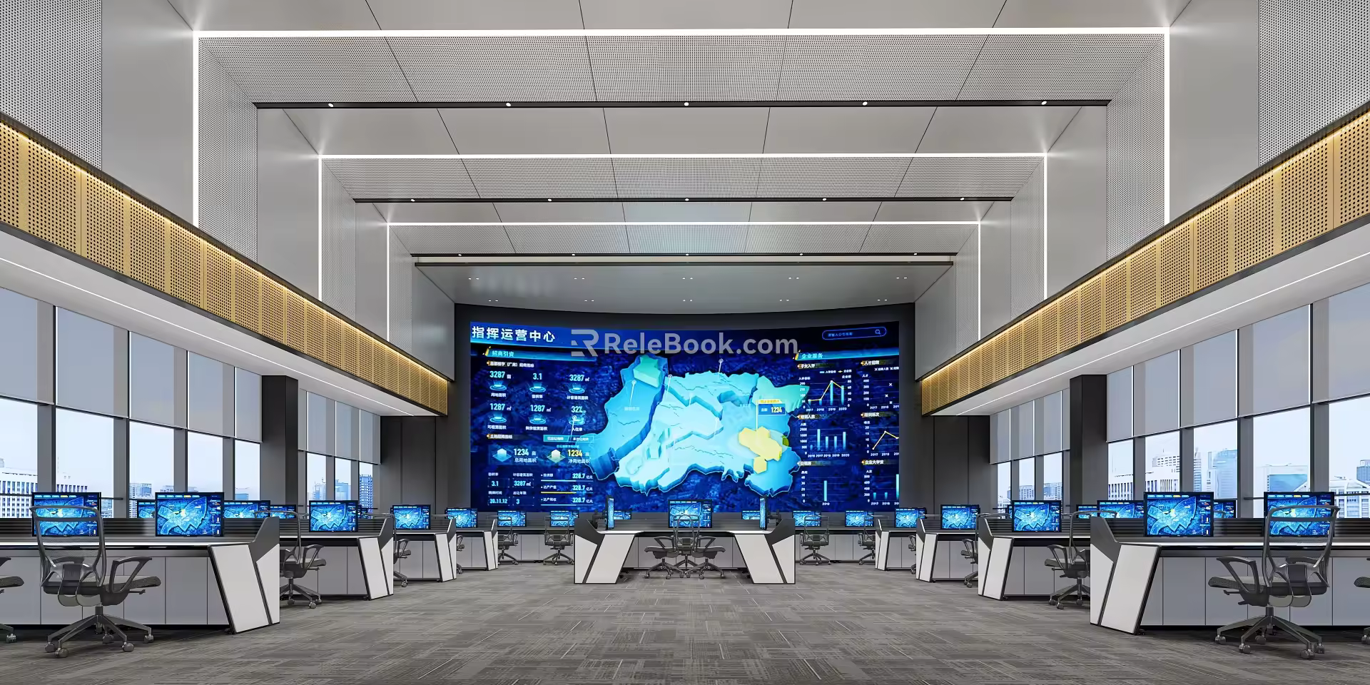 modern command center command hall 3d model