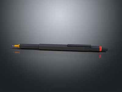 Sleek Black Writing Pen With Yellow Nib And Red Tail Design For Daily Use 3d model