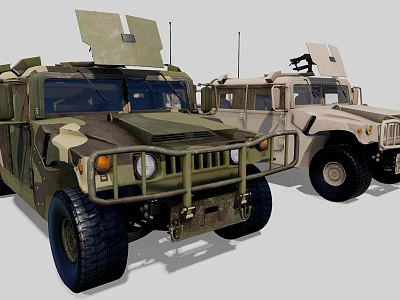 Military Vehicles In Camouflage And Beige With Off Road Design And Roof Equipment 3d model