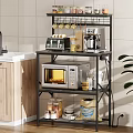 Kitchen Storage Shelf With Microwave Coffee Maker Jars And Bread Bag In Tiled Kitchen