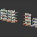 Display Shelves For Retail Store With Multiple Layers Blue Red Stripes Modern Design