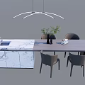 Modern Dining Table Set With Marble Countertop Gray Chairs And Pendant Light 3d model
