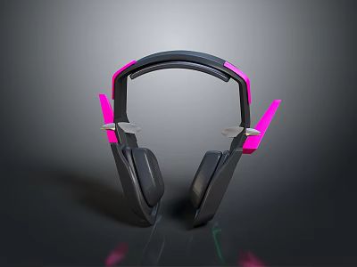 Gaming Headphones With Black Body Pink Accents Modern Design Reflective Finish Dark Background 3d model