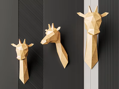 Geometric Wooden Giraffe Head Wall Decor Set of Three Modern Home Decoration 3d model