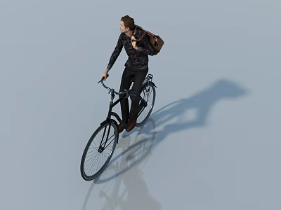 Group of People Riding Bicycles With Backpacks on Gray Background and Shadows 3d model