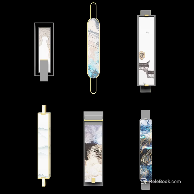 Traditional Chinese Ink Painting Wall Sconces With Artistic Pattern Designs For Home Decor 3d model 
