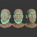 Three Male Head Models Displaying Different Facial Features And Beard Styles