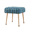 Blue Tufted Velvet Stools With Gold Slender Metal Legs Set of Three
