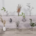 Decorative Vases with Flowers Green Plants Dried Blooms Various Styles on Step Platform Light Background