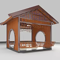 Modern Landscape Pavilion with Wooden Structure Dark Roof Circular Design and Benches