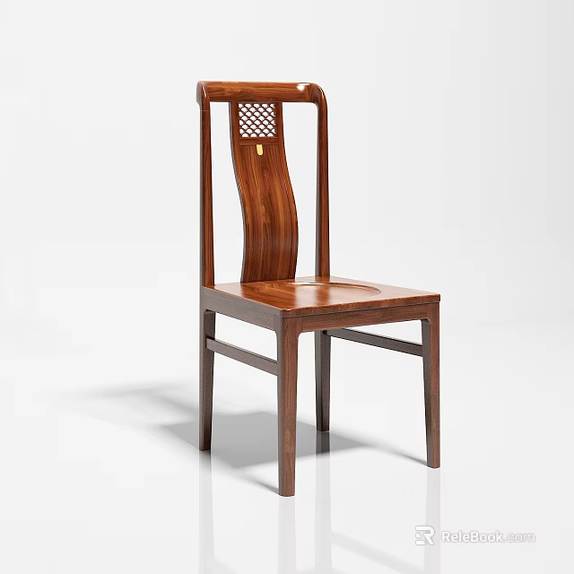 Solid Wood Dining Chair With Elegant Lattice Backrest And Smooth Seat Design 3d model