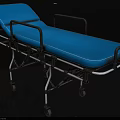 Portable Medical Stretcher With Blue Mattress Metal Frame Side Handrails And Wheels