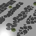 Garden Stepping Stones With Gray Natural Stones Arranged In Paths And Small Green Plants