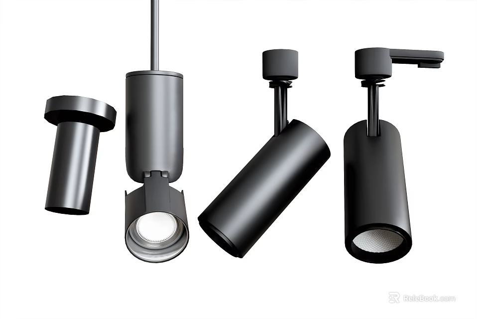 Black Downlights And Spotlights With Different Modern Designs For Interior Lighting 3d model 