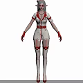 Woman In White Red Nurse Uniform With Elf Ears Stockings Red Gloves And Shoes