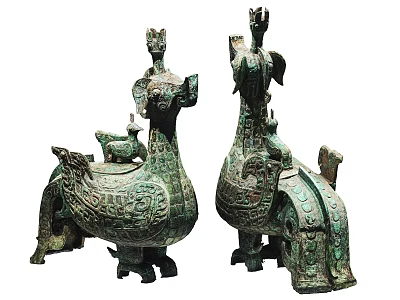 Ancient Bronze Animal Sculptures With Intricate Traditional Carvings And Patterns 3d model