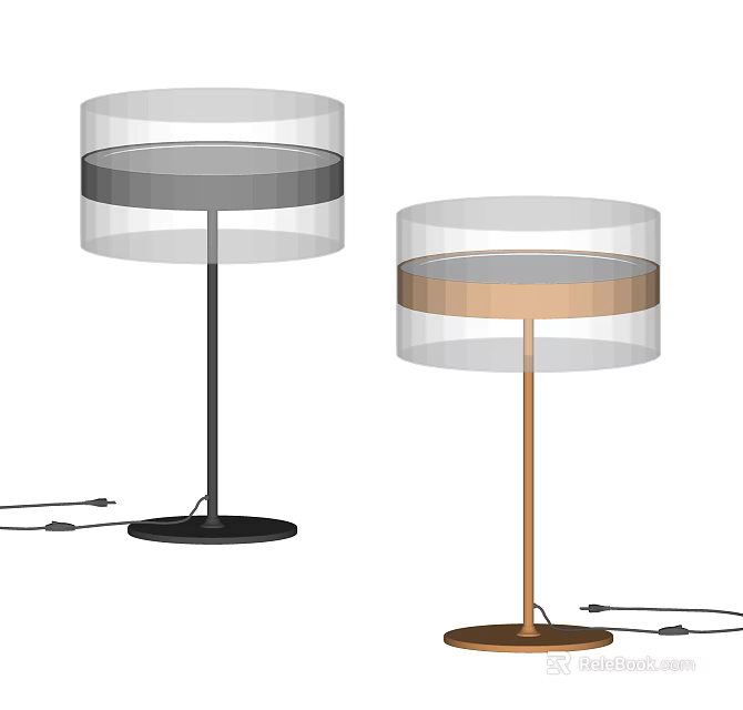 Modern Table Lamps With Transparent Shades Black And Brown Stands Round Bases 3d model 