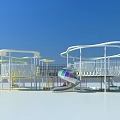 Playground Equipment With Circular Structures Yellow Platforms Slide And Net Climbing 3d model