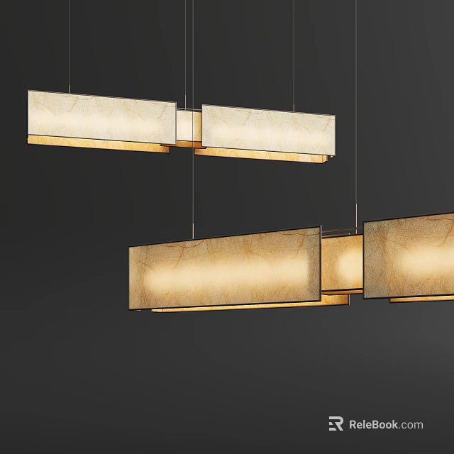 Multiple Modern Rectangular Pendant Lights With Fabric Shades And Warm Glow 3d model 
