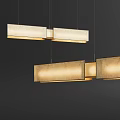 Multiple Modern Rectangular Pendant Lights With Fabric Shades And Warm Glow