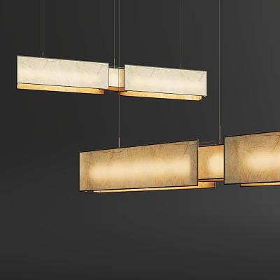Multiple Modern Rectangular Pendant Lights With Fabric Shades And Warm Glow 3d model
