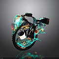 Futuristic Glowing Motorcycle With Transparent Blue Green Body And Reflective Wheels
