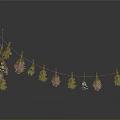 Decorative Plant Decorations Hanging On String With Green And Pink Small Trees And Flower Ornaments