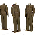 Brown Military Uniform Mannequins Three Angles View With Shoulder Straps And Waist Belt