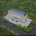 Modern Office Building With Surrounding Green Forest And Spacious Entrance Plaza