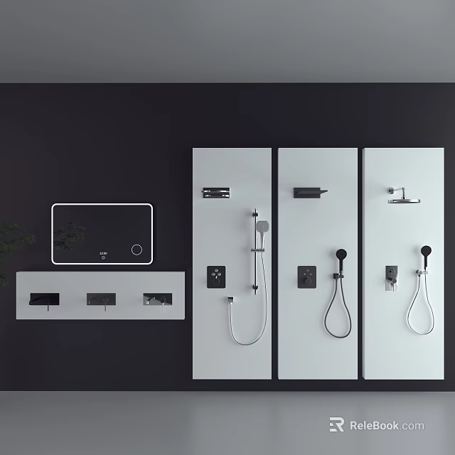 Modern Shower System With Handheld Sprayer Rainfall Head And Control Panel Design 3d model