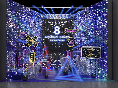 8th Anniversary Celebration Shining Night With Sparkling Decorations And Neon Lighting 3d model