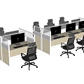 Modern Office Workspace Layout With Partitioned Desks Multiple Computers And Ergonomic Chairs 3d model