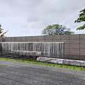Contemporary Commercial Street Landscape With Glass Facade Reflecting Pool And Cherry Blossom Tree