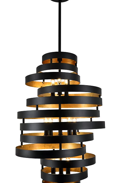 Modern Multi Layer Circular Chandelier With Black Frame And Gold Inner Rings 3d model