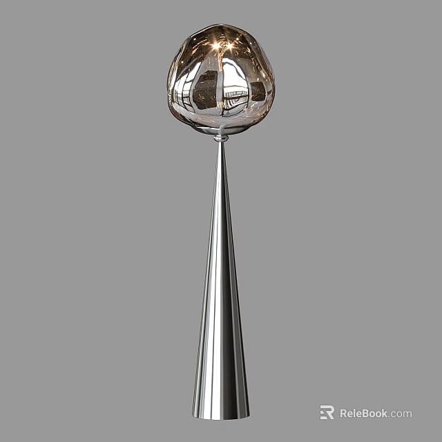 Modern Chrome Floor Lamp With Spherical Metallic Shade And Slim Conical Pole Design 3d model 