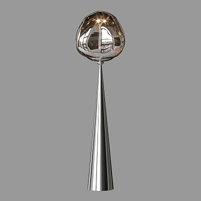 Modern Chrome Floor Lamp With Spherical Metallic Shade And Slim Conical Pole Design 3d model